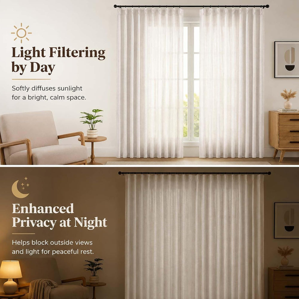 Extra Wide Natural Pinch Pleated Curtains 90 Inches Long 2 Panels Set, Light ...
