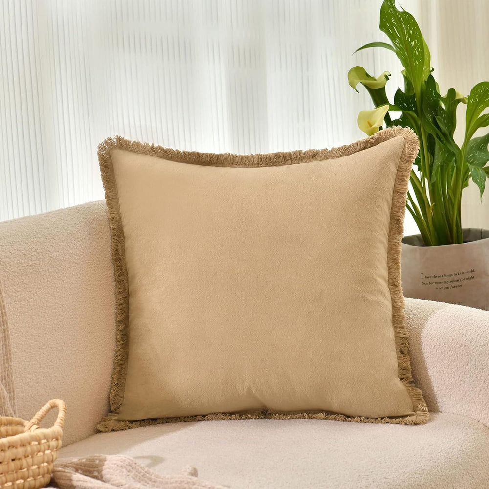 ZWJD Pillow Covers 26x26 Set of 2 Khaki Throw Pillow Covers with Fringe Chic ...