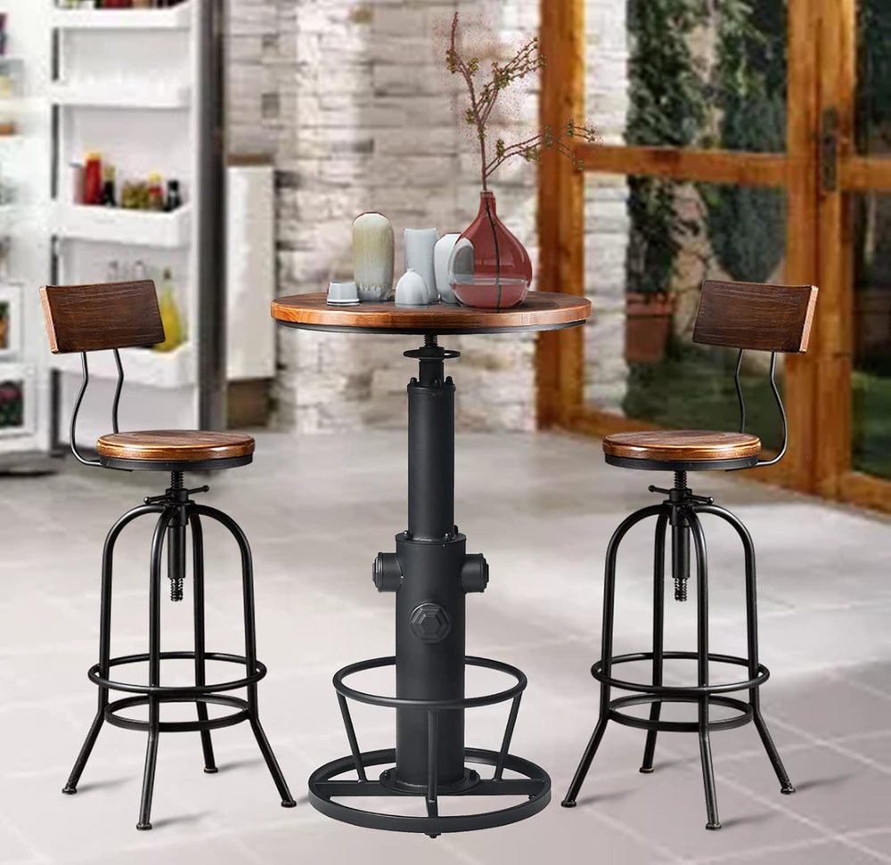3-Piece Bar Height Table & Stools Sets for Cocktail Bistro Home Pub Party...