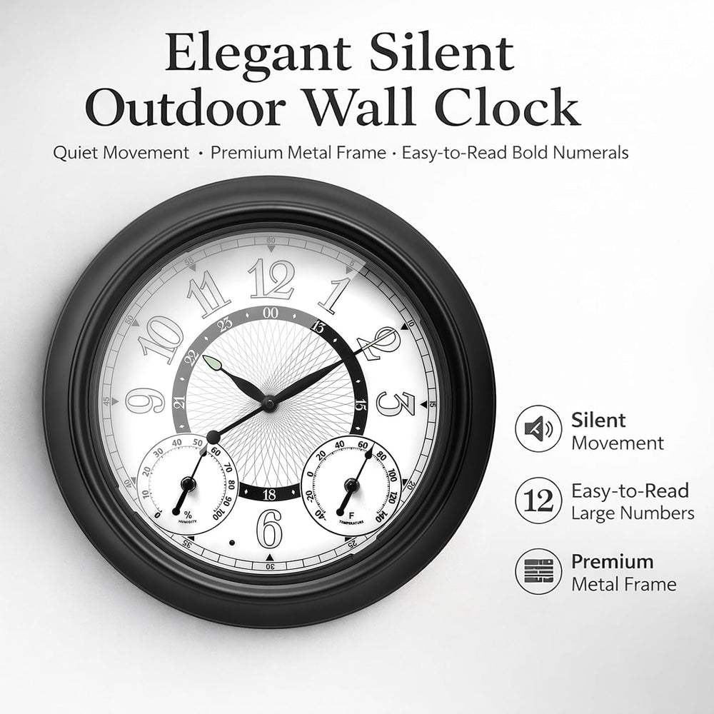 Pytha Sight 18 Inch Metal Illuminated Outdoor Clocks for Patio Waterproof
