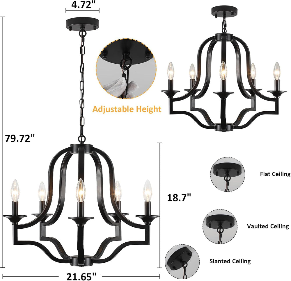 Black Chandelier Light, Modern Farmhouse Chandeliers for Dining Room Light Fi...