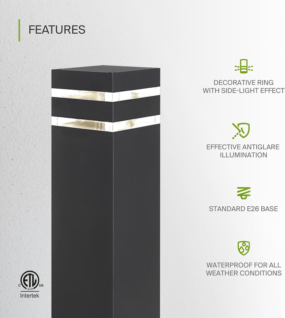 ASD 24" Square Bollard Light Fixture, Outdoor Pathway Floor Lamp | Antig...