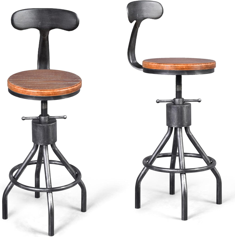 LOKKHAN Set of 2 Rustic Industrial Bar Stool-24-30 Adjustable Metal Swivel Wo...