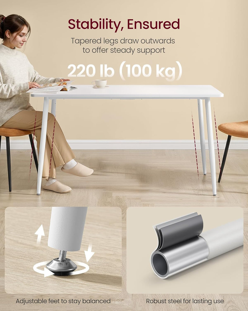VASAGLE 55.1" Dining Table for 4-6 People, Modern Kitchen Table