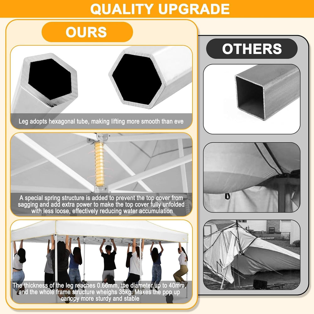 HOTEEL 10x20 Pop Up Canopy with Sidewalls, Thickened Hexagonal Legs, White