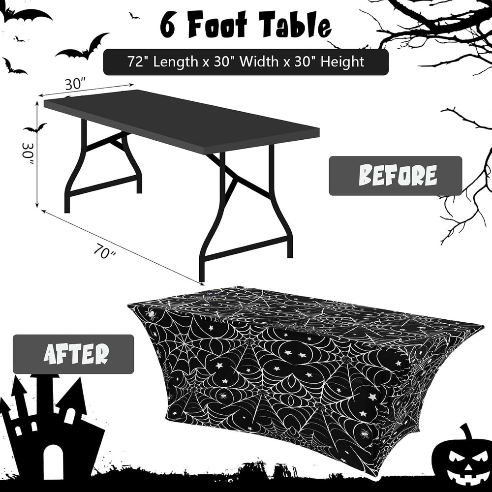 Oudain 2 Pcs Halloween Tablecloth 6 ft White Black Spider Web Table Cover