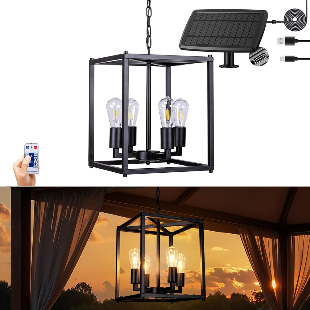 Solar Chandelier Outdoor, 14" Farmhouse Waterproof Dimmable Hanging Pend...