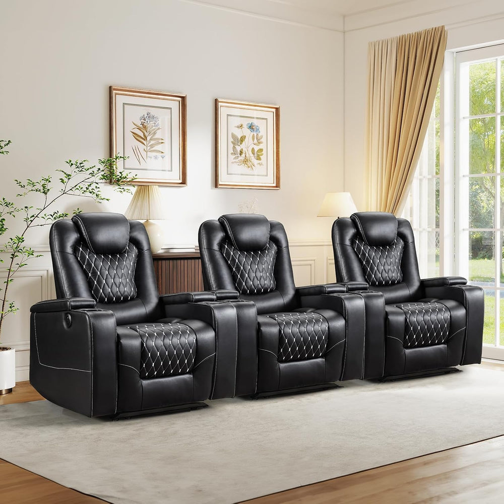 ANJ Power Recliner Chair Set of 3, Electric Soft Faux Leather Reclining Home ...