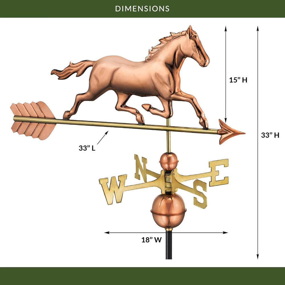 Good Directions Polished Copper Trotting Horse Weathervane – Decorative Rooft...