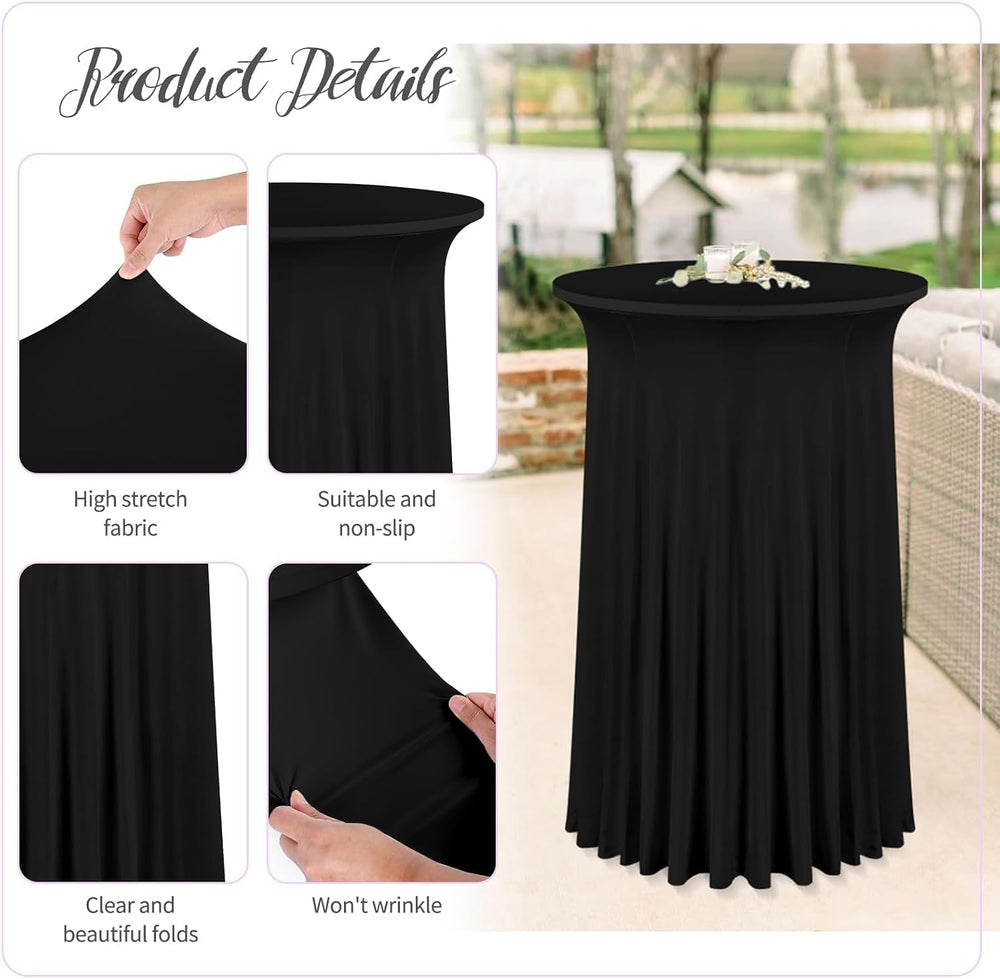 fani 10 Packs 24"x 43" Round Cocktail Table Skirt, Black