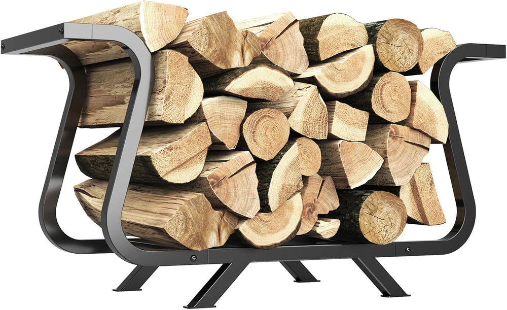 NiHome 33.5" Firewood Rack Outdoor, 450lb Metal Log Holder Indoor, Black