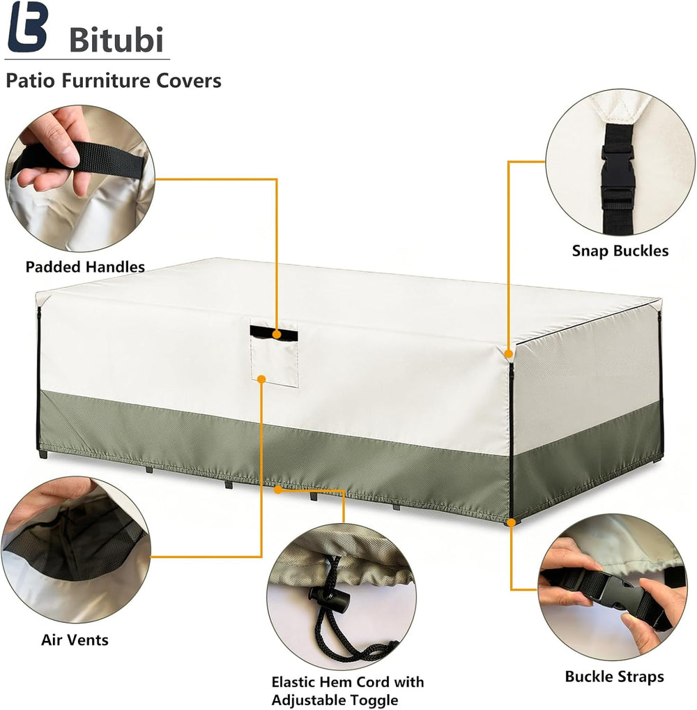 Bitubi Rectangular Patio Table Cover - Heavy Duty 600D Tough Canvas Waterproo...