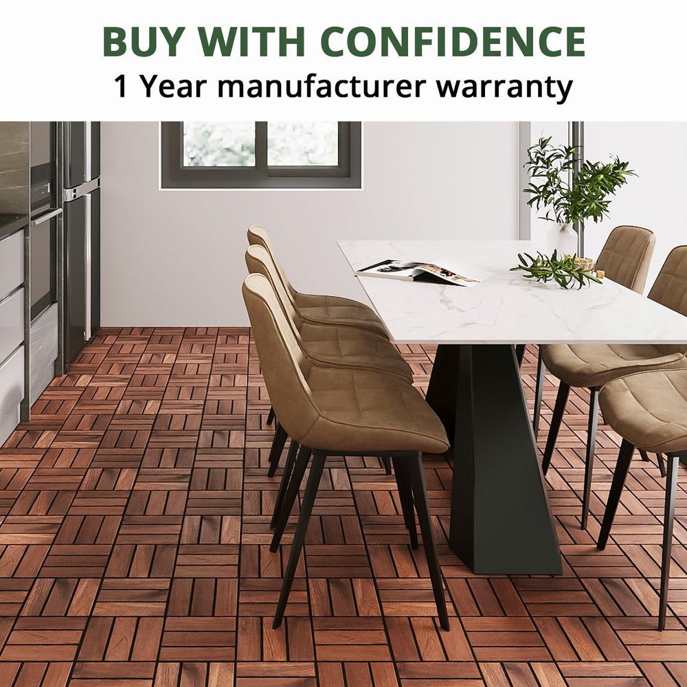 BEEFURNI Interlocking Acacia Wood Deck Tiles 12x12, 20PCS, Brown