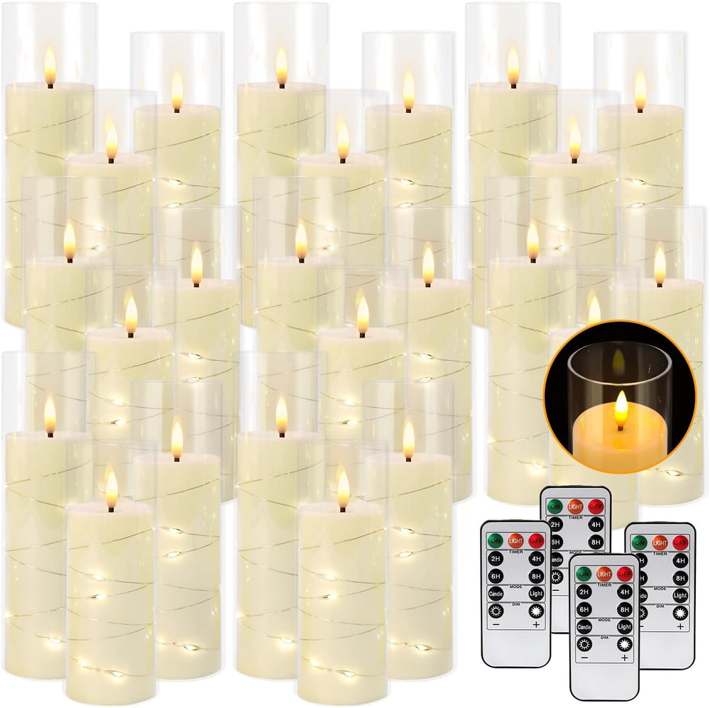 24 Pack Acrylic Flameless Candles,with Embedded Star String, Battery Operated...