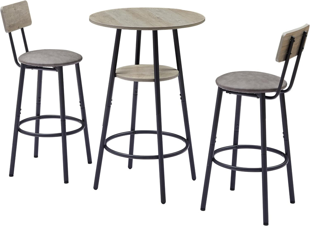 3 Piece Round Bar Table Set with Storage Shelf, Bistro Pub Counter Height Tab...