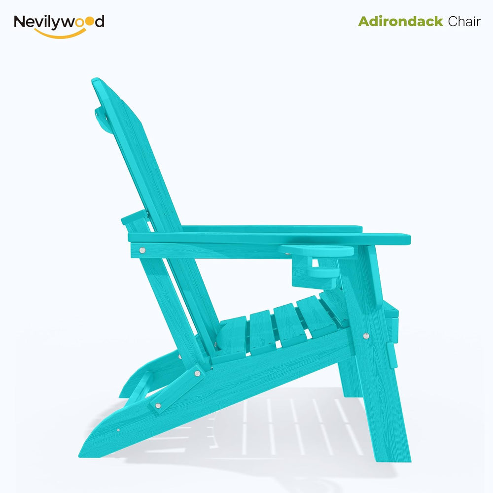 nevilywood Folding Adirondack Chair, HDPE Ergonomic Cup Holder, Aruba