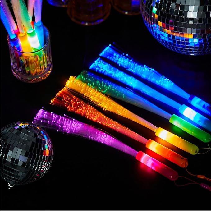 Lewtemi 60 Pack Fiber Optic Wand Glow Wand LED Light Up Wand Bulk with 3 Flas...