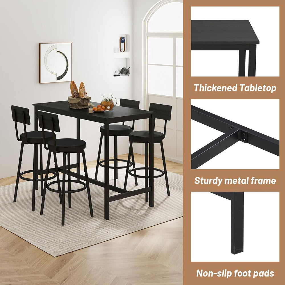 Zevemomo Dining Table Set for 4, 5-Piece Bar Table Set, Kitchen Table and Cha...