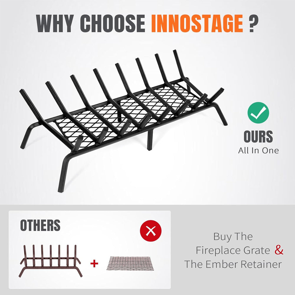 INNO STAGE 30 Inch Fireplace Grate with Ember Retainer, Indoor Outdoor
