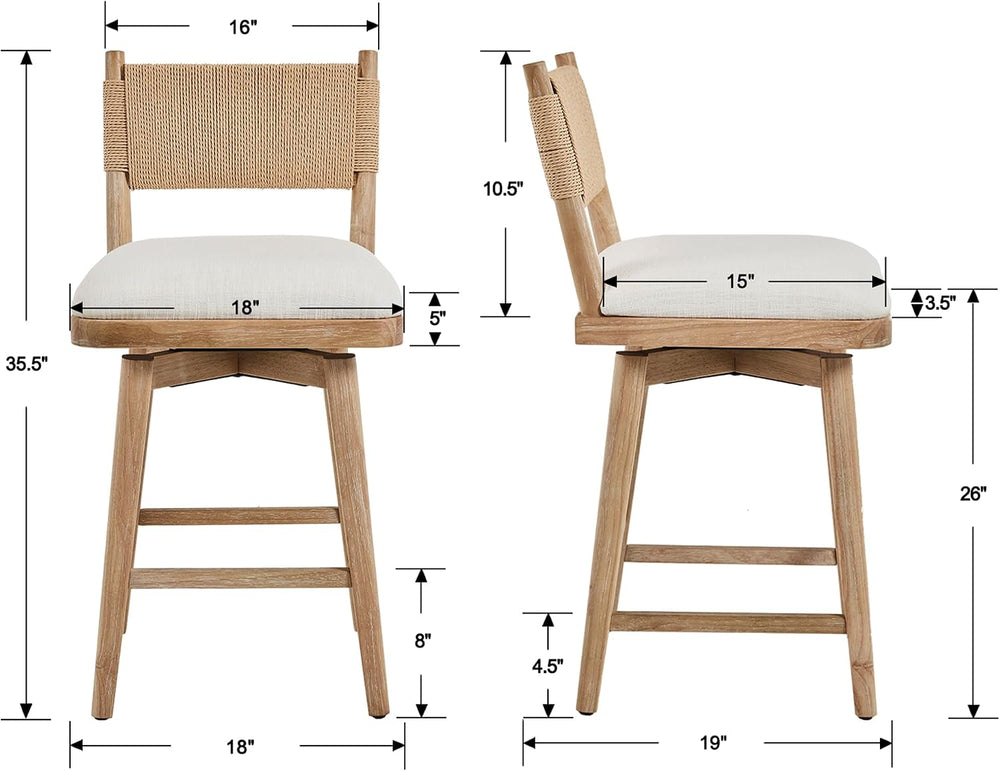 Swivel Counter Stools Set of 4, Linen Fabric Upholstered Kitchen Stool Chairs...