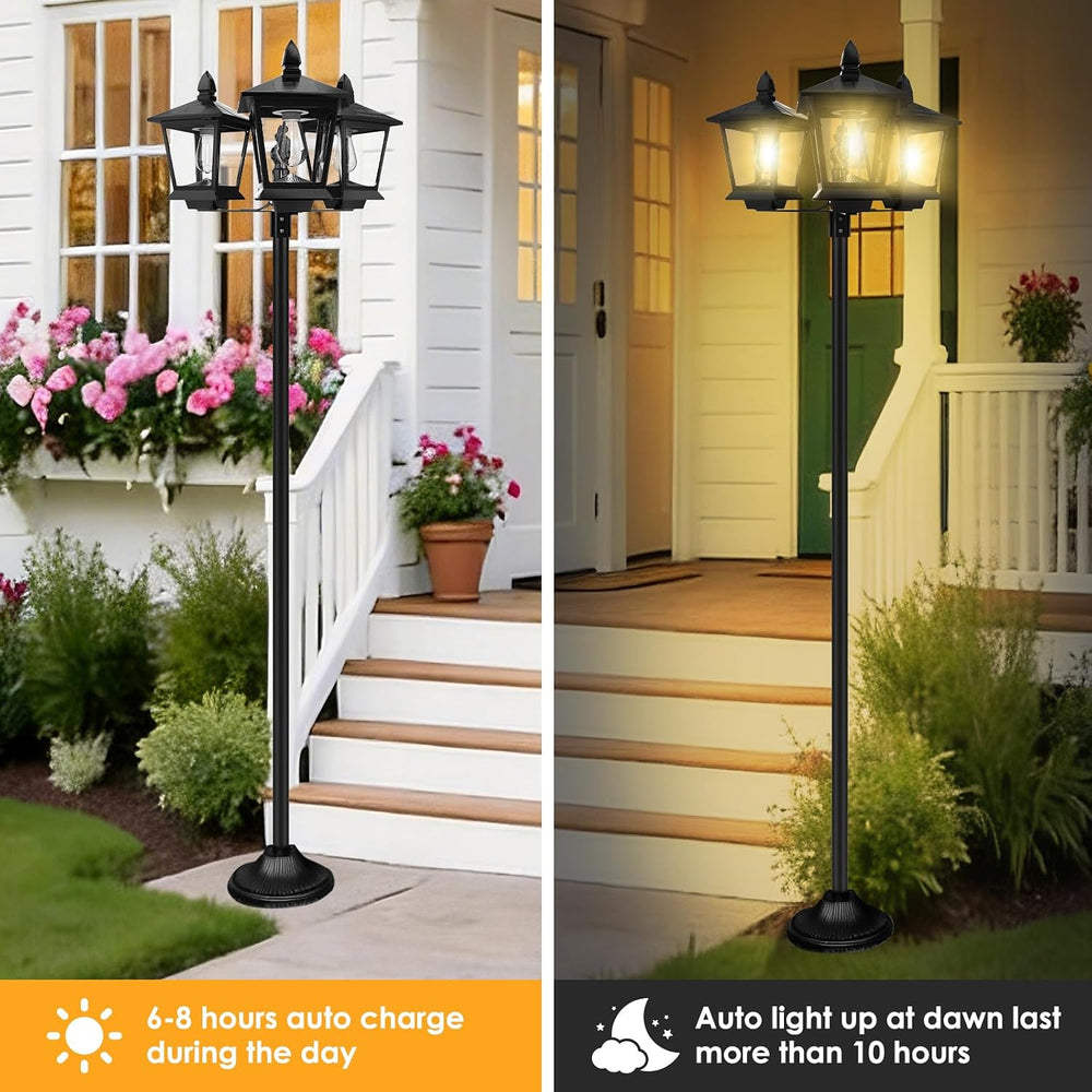 3-Head Solar Lamp Post Light, 73" Outdoor Post Lights, Solar Post Lights...