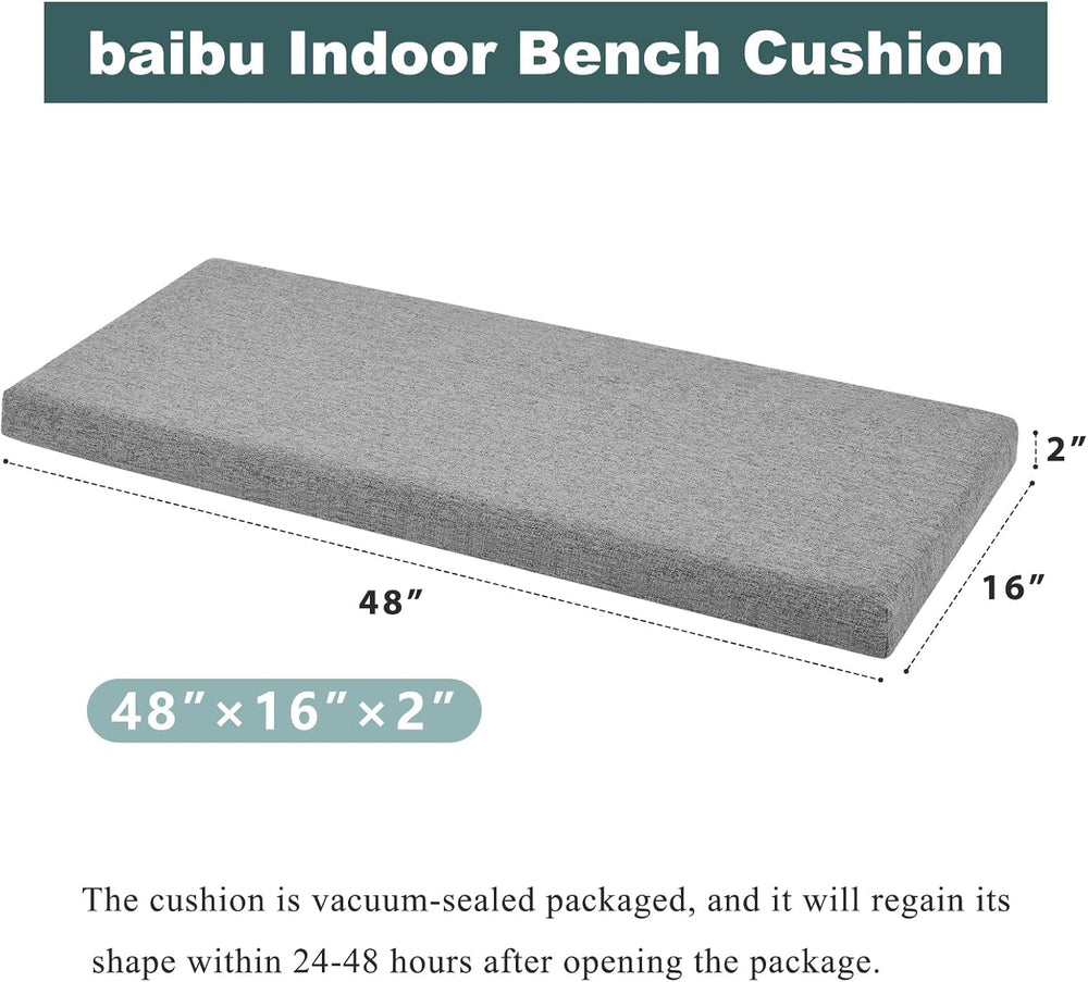 baibu 48 Inch Bench Cushion, Dual-Layer Design Memory Foam Indoor Bench Cushi...