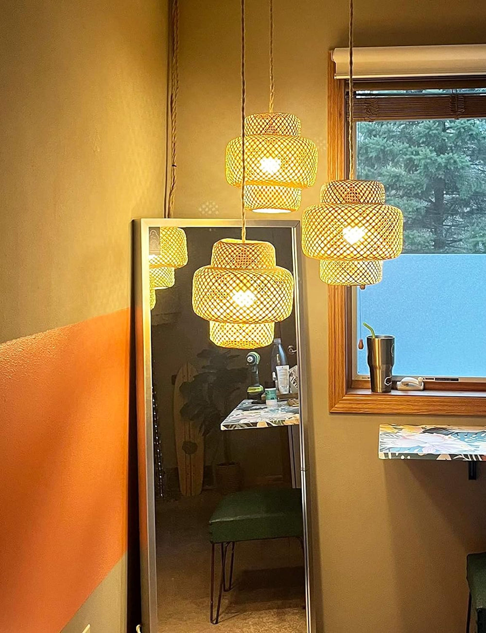Plug in Pendant Light Rattan Hanging Lights with Plug in Cord Bamboo Hanging ...
