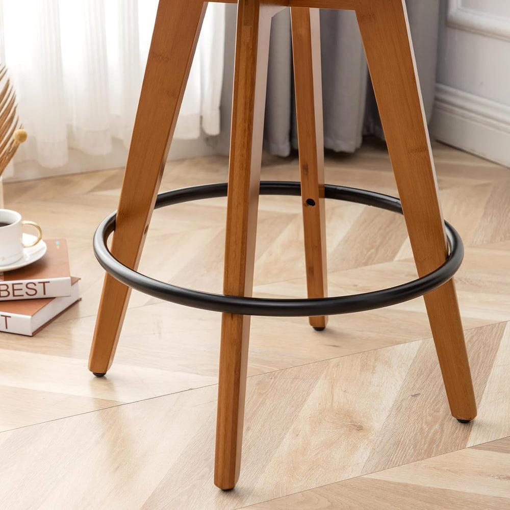 LUNLING Swivel Bar Stools,Mid Century Modern Black Faux Leather Upholstered C...