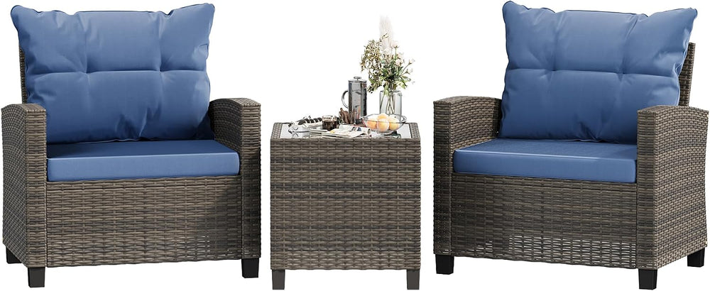 Shintenchi 3 Pieces Patio Furniture Set 3 Pieces PE Rattan Wicker Chairs with...