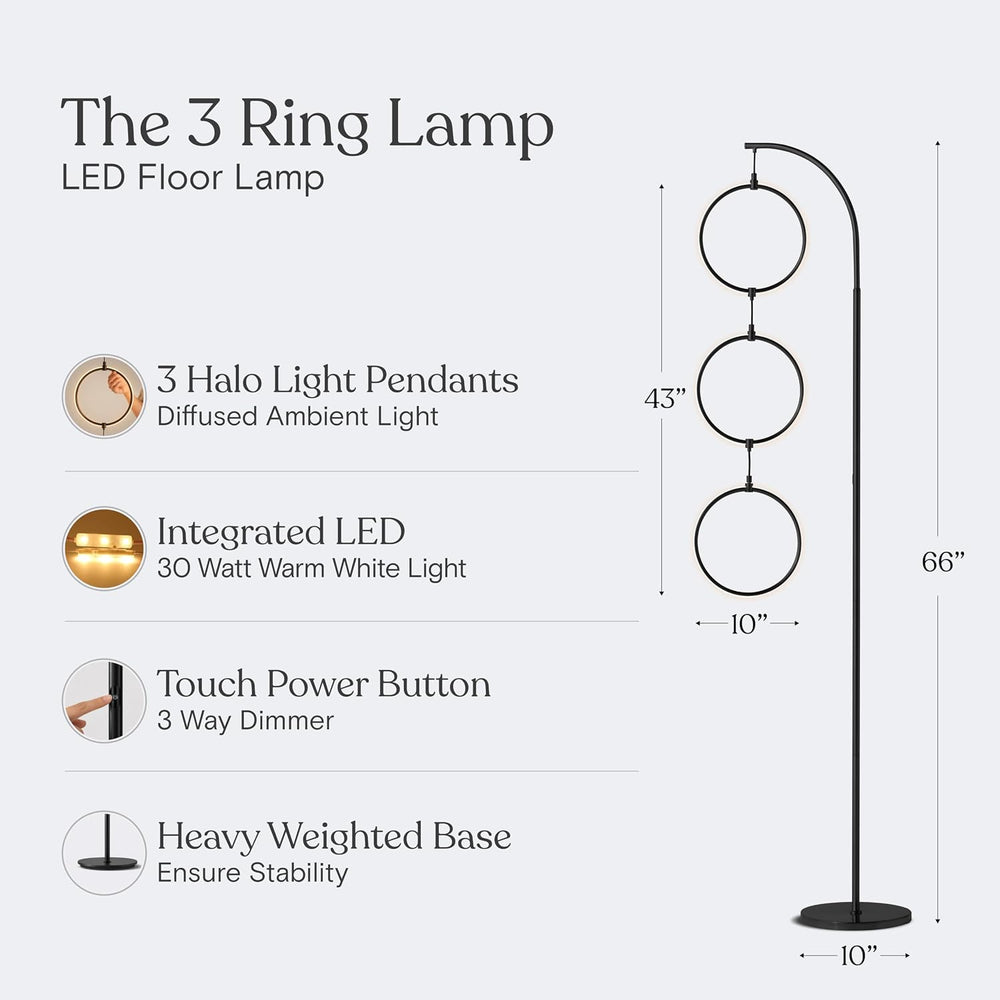 Brightech 3-Ring Modern Floor Lamp Matches Living Room Décor - Contemporary A...