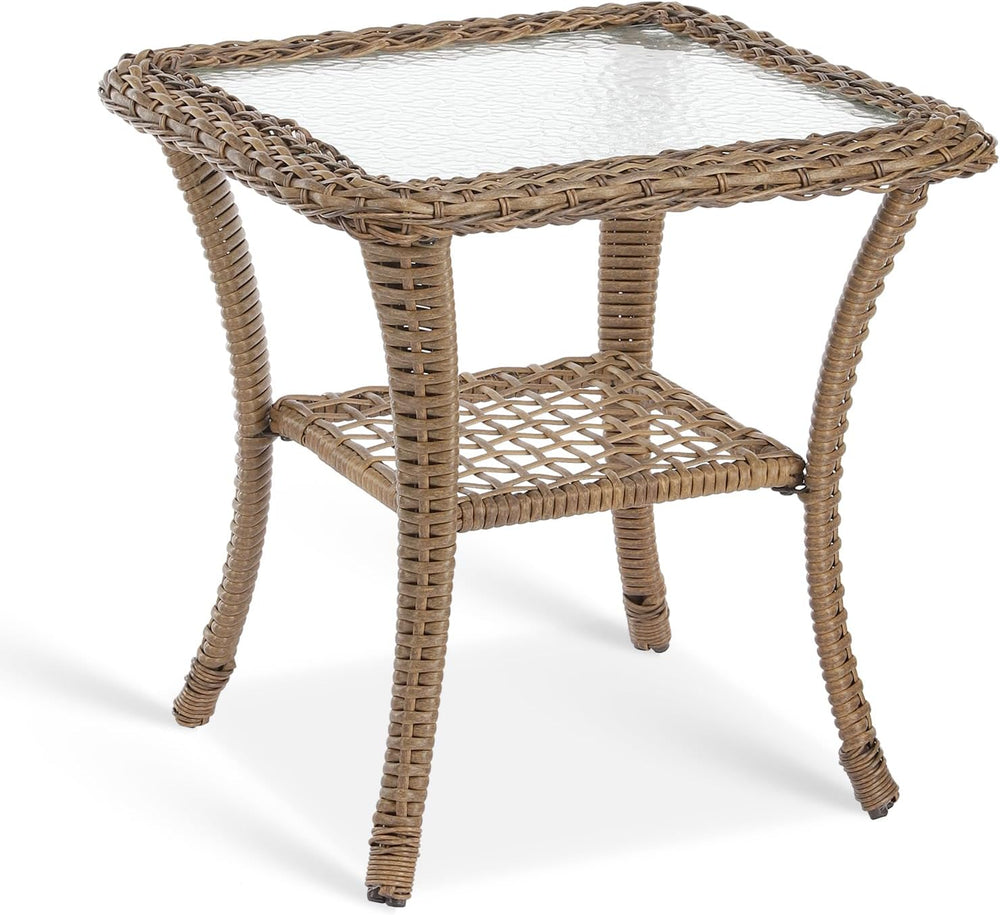 VIVIJASON Outdoor Wicker Side Table, All-Weather Rattan Patio Side Table Bist...