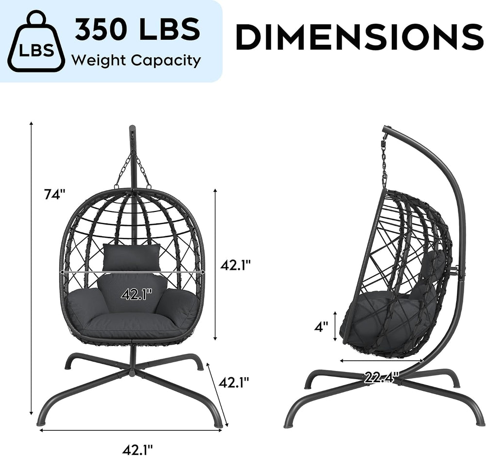 Hanging Egg Chair with Stand Patio Wicker Rattan Swing Chair Hammock Egg Chai...