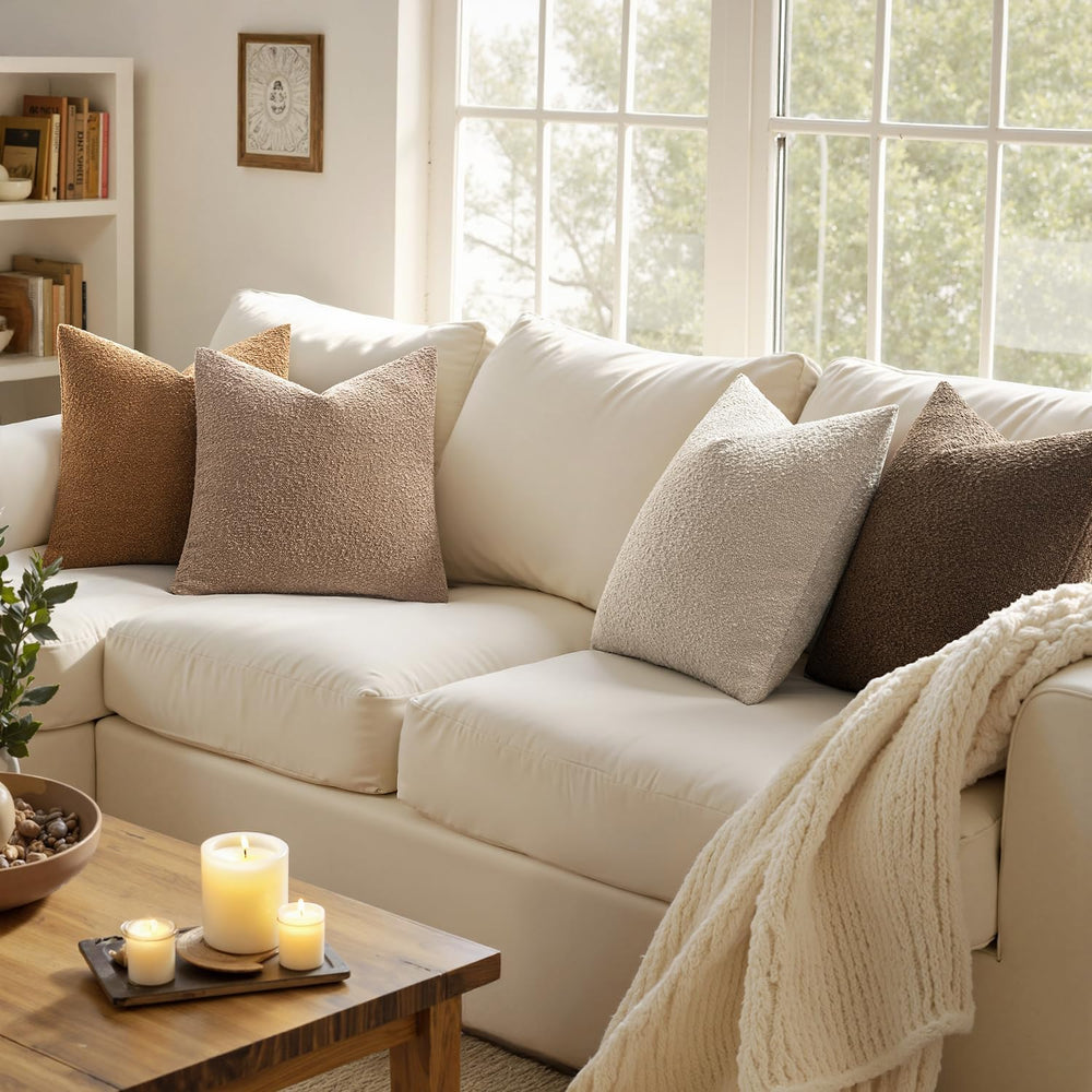 MIULEE Fall Euro Decorative Boucle Throw Pillow Covers 24x24 Brown Set of 4