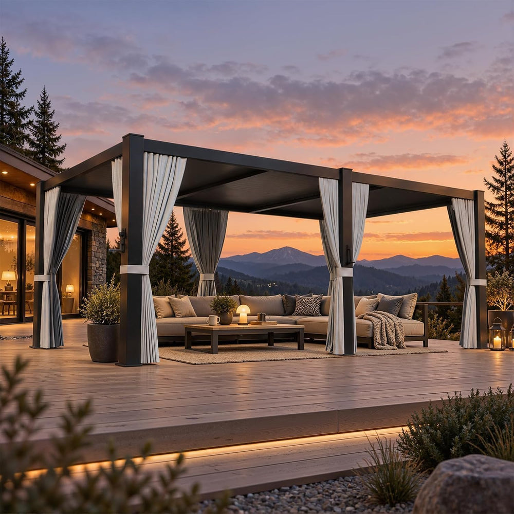 Aoxun Louvered Pergola 12x20 All-Aluminum, Waterproof Curtains and Netting