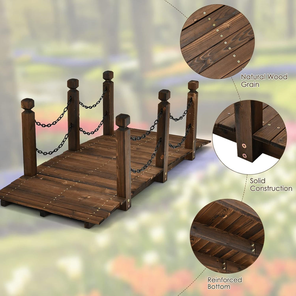 HAPPYGRILL 5FT Wooden Bridge with Safe Chain Railings