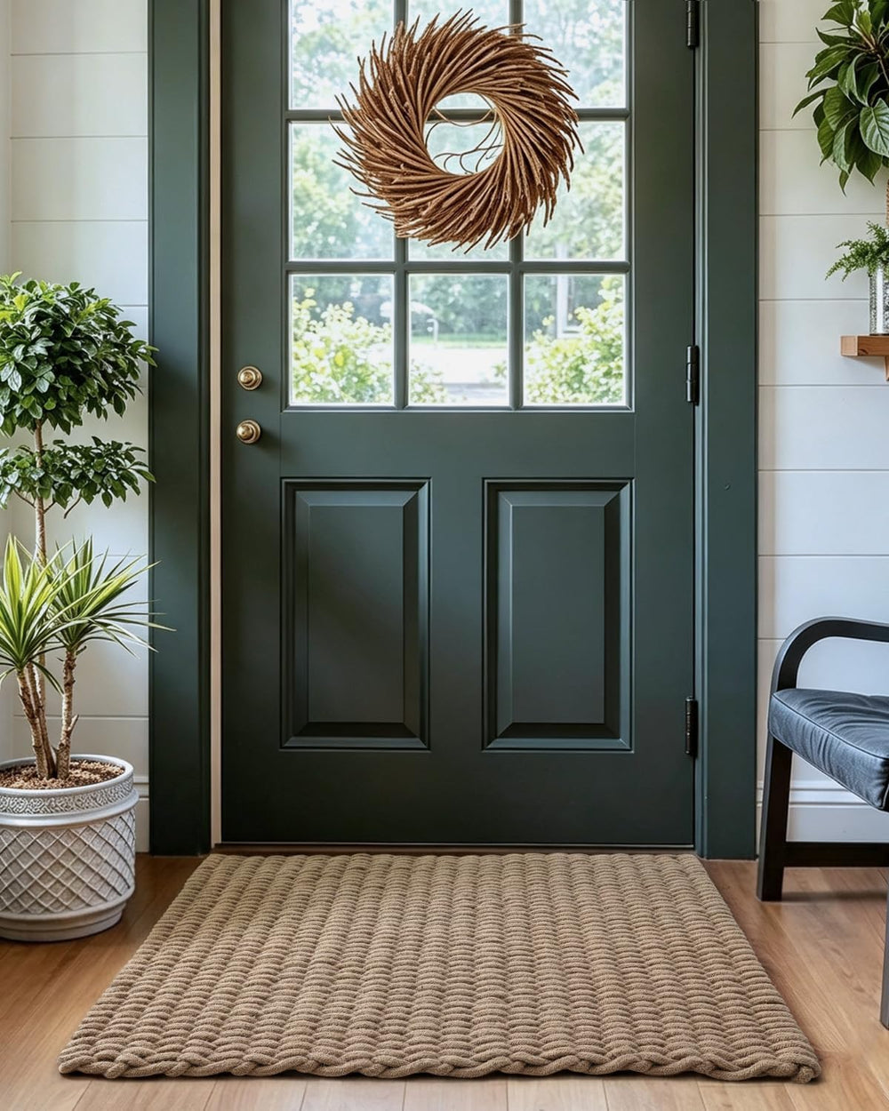 DEXI Jute Door Mat 24x36, Woven Mat for Covered Outside Entry, Light Taupe