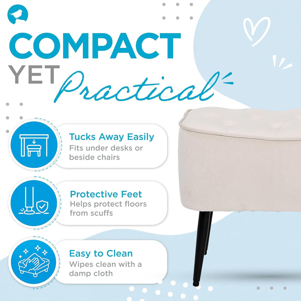 BIRDROCK HOME Tufted Curve Ottoman Velvet Foot Stool - Modern Upholstered Pad...