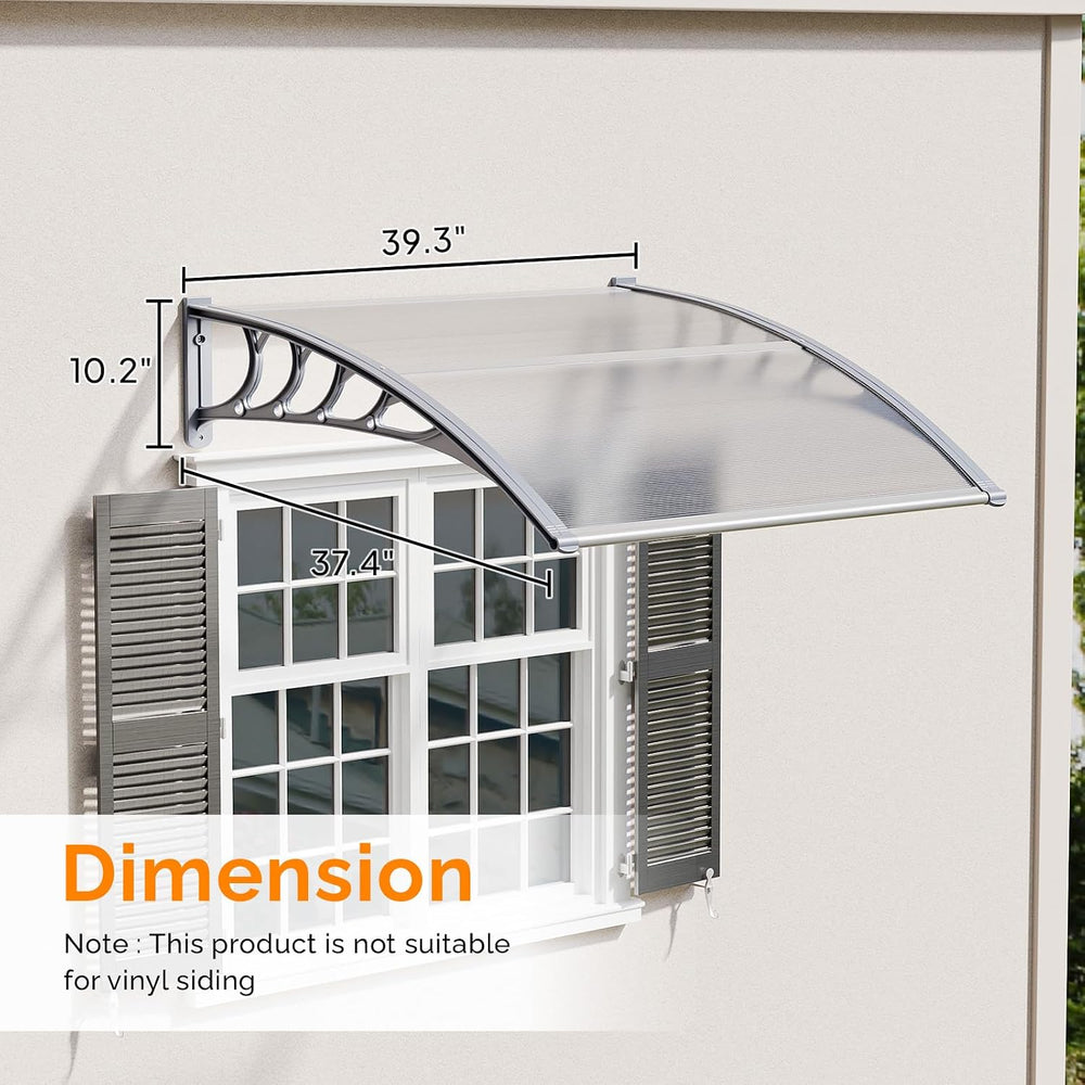 VINGLI Window Awning Door Canopy, 40" x 40" Awnings for Doors Polyc...