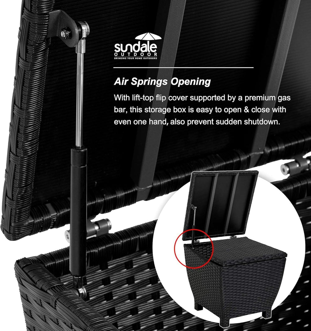 Sundale Black Wicker Storage Box, 13 Gallon Outdoor Deck Bin with Lid
