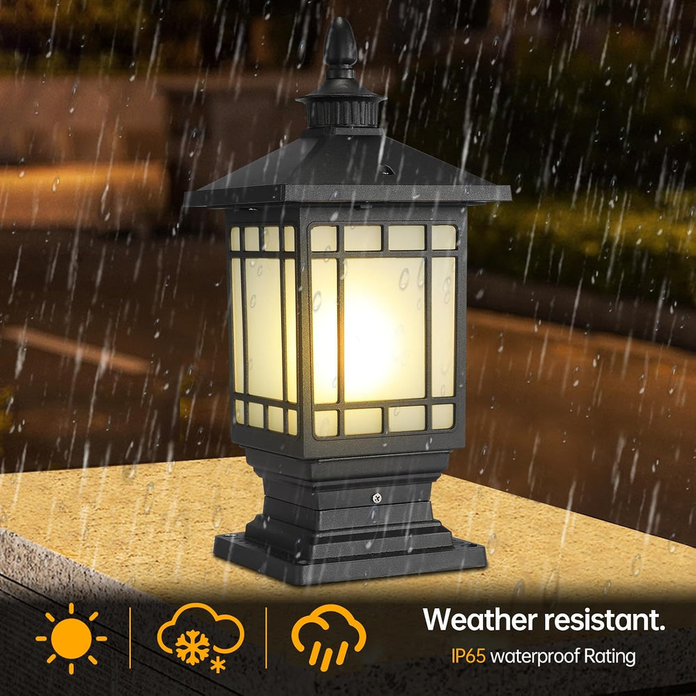 Outdoor Column Lights, Outdoor External Patio Landscape Glass Post Lantern E2...