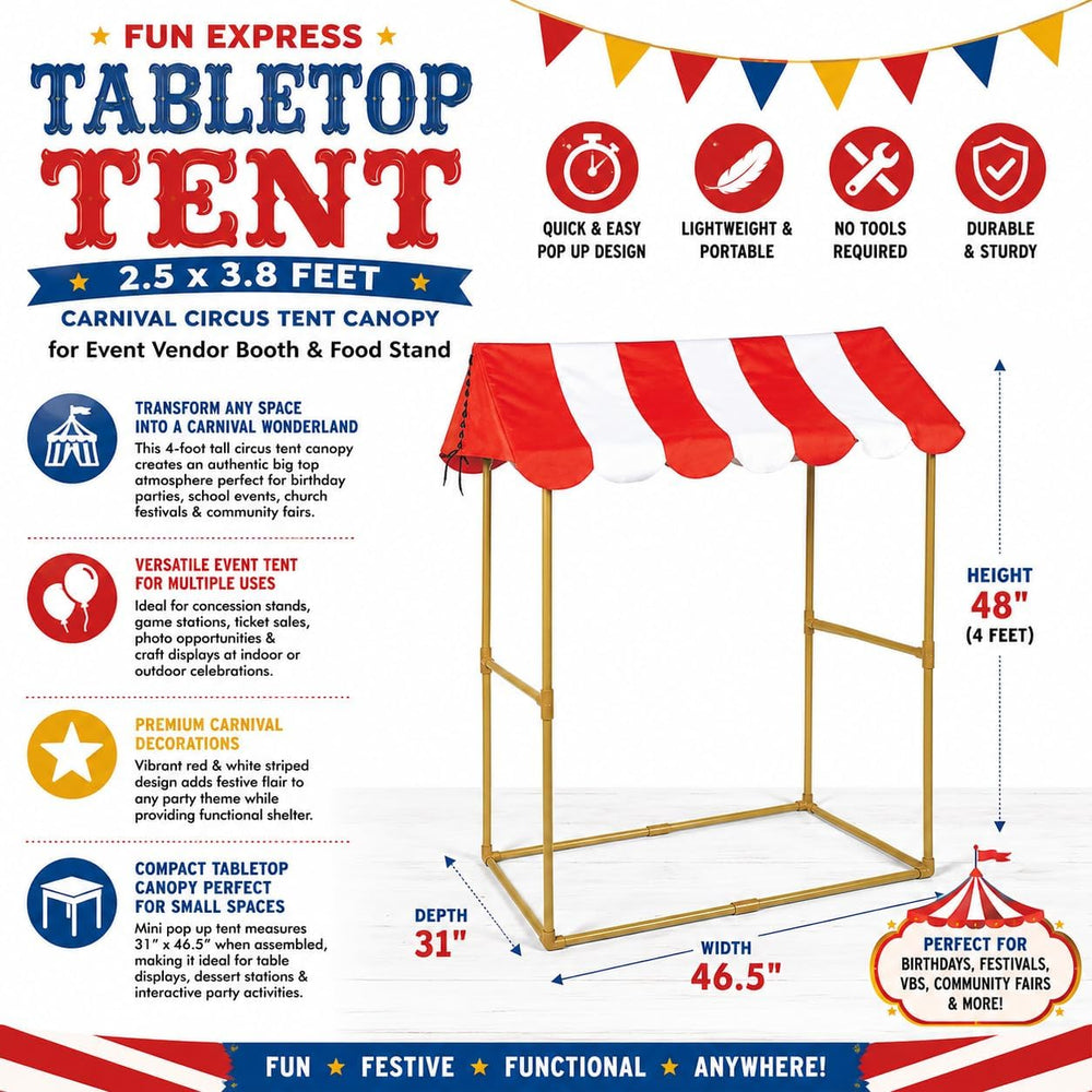 Fun Express Tabletop Tent 2.5 x 3.8 Feet Carnival Circus Canopy