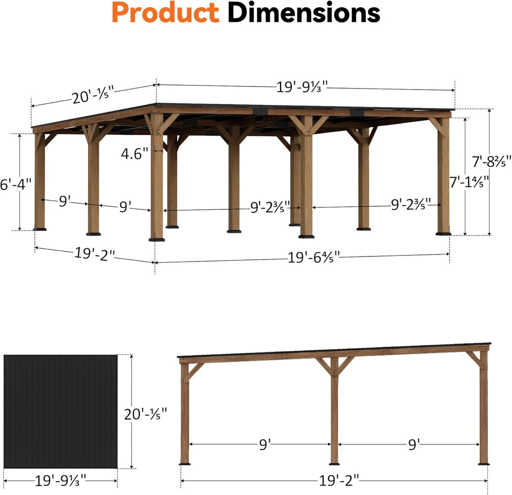 Modern Shade Wood Grill Gazebo 20' x 20' with Sloped Galvanized Steel...