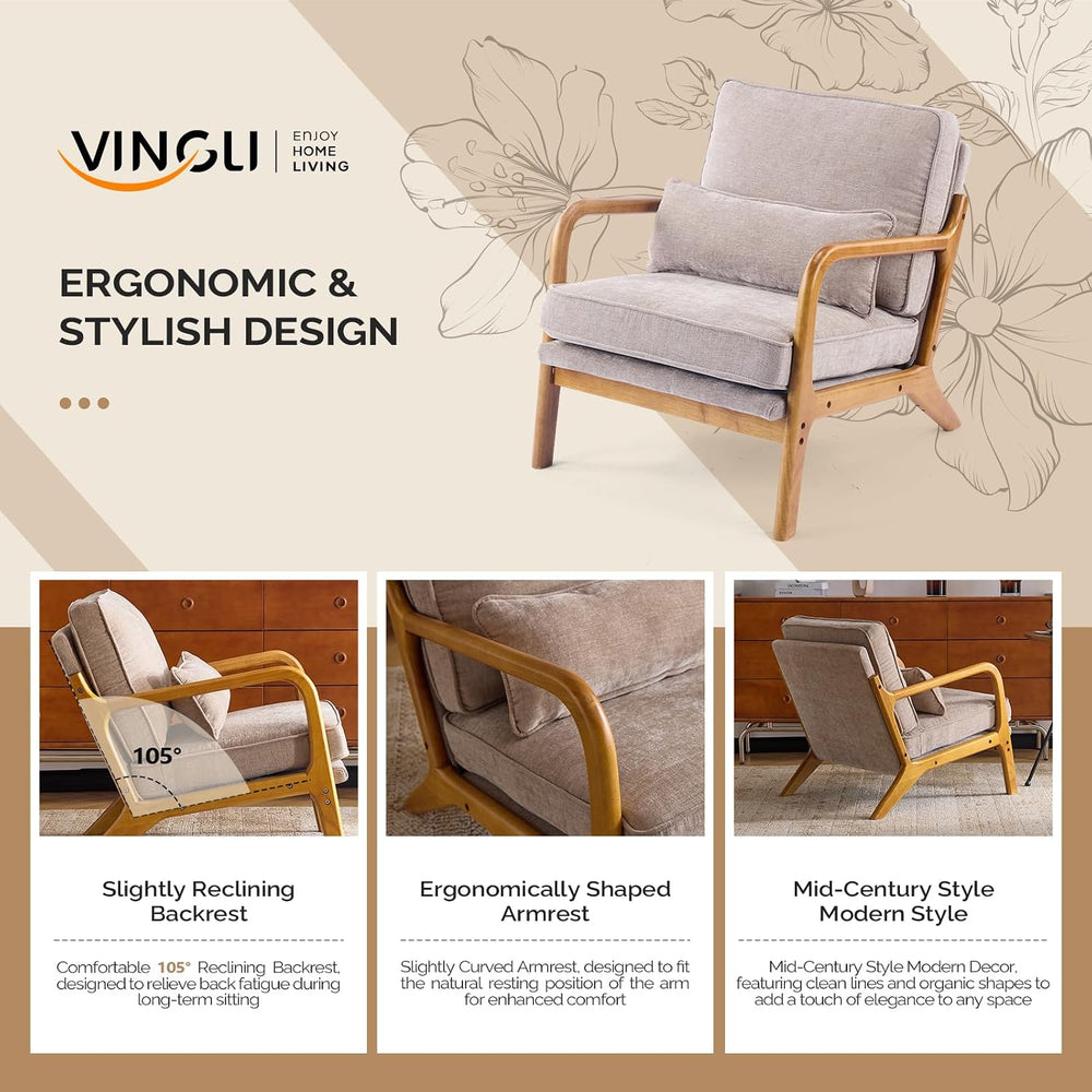 VINGLI Chenille Mid-Century Modern Accent Chair, Cute Reading Arm Chair with ...