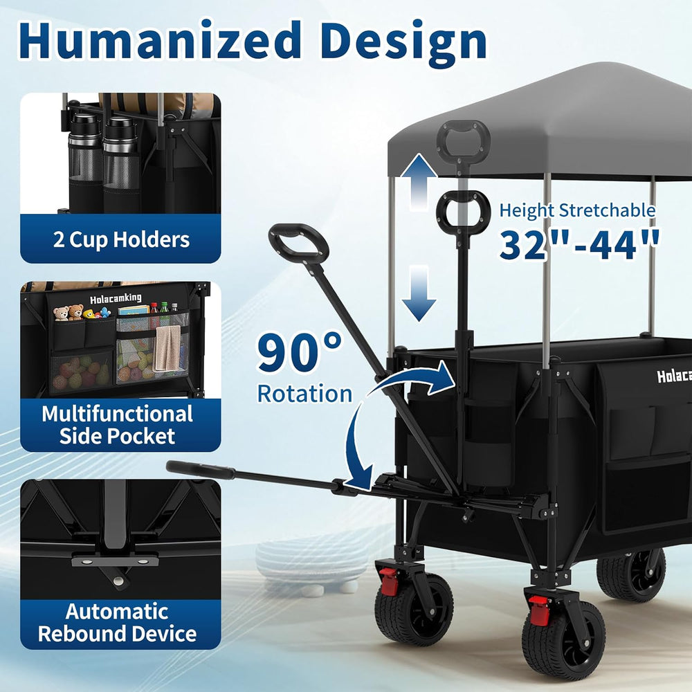 Collapsible Canopy Wagon Cart, All-Terrain Big Wheels, Black