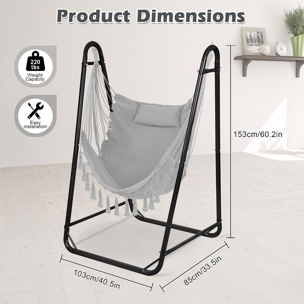 Hammock Chair with U Shape Stand, Cotton Swing Chair with Side Pocket