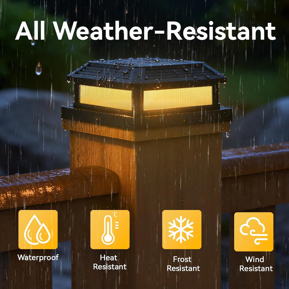 Solar Post Cap Lights Outdoor with Remote 6 Pack, Waterproof RGB Color Changi...