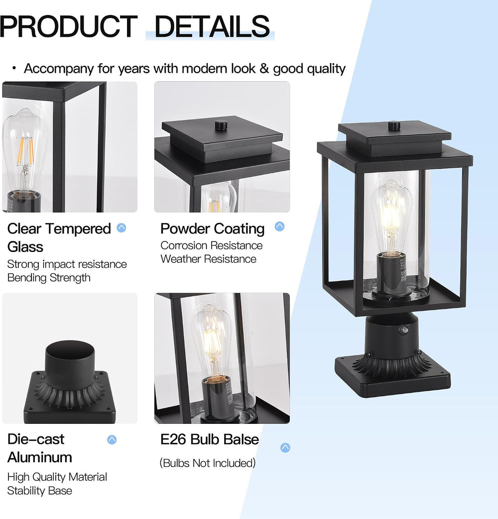 Dusk to Dawn Black Outdoor Post Light Hardwired with Pier Mount Base