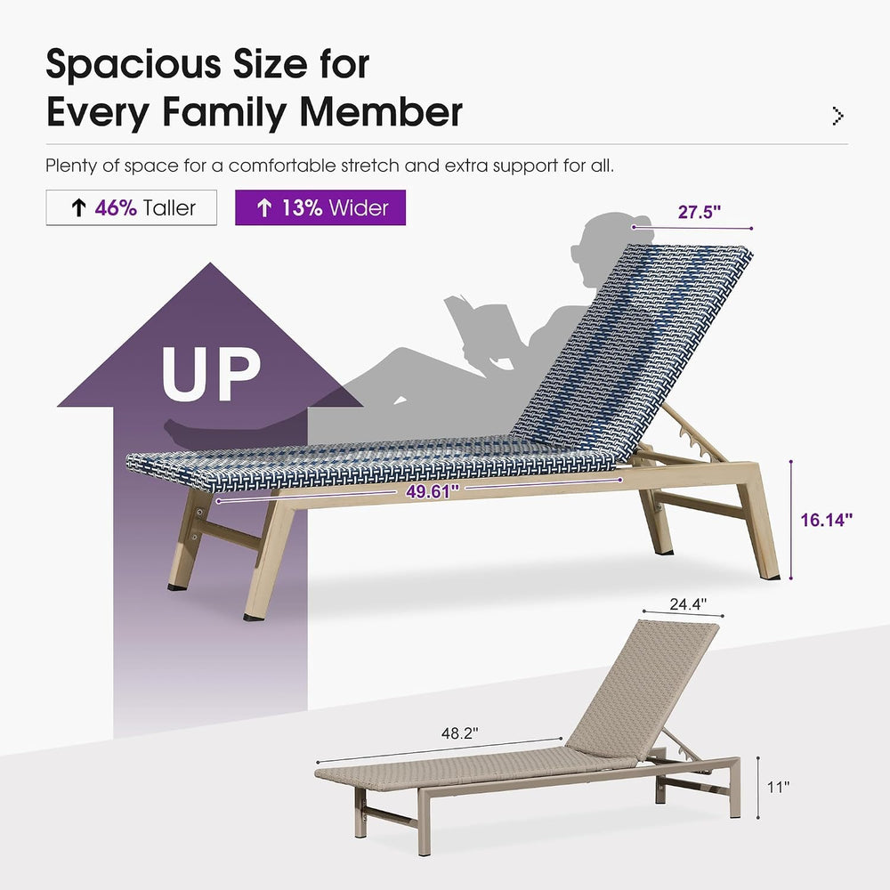 PURPLE LEAF Oversize Chaise Lounge Champagne Frame Set of 2, Dark Blue