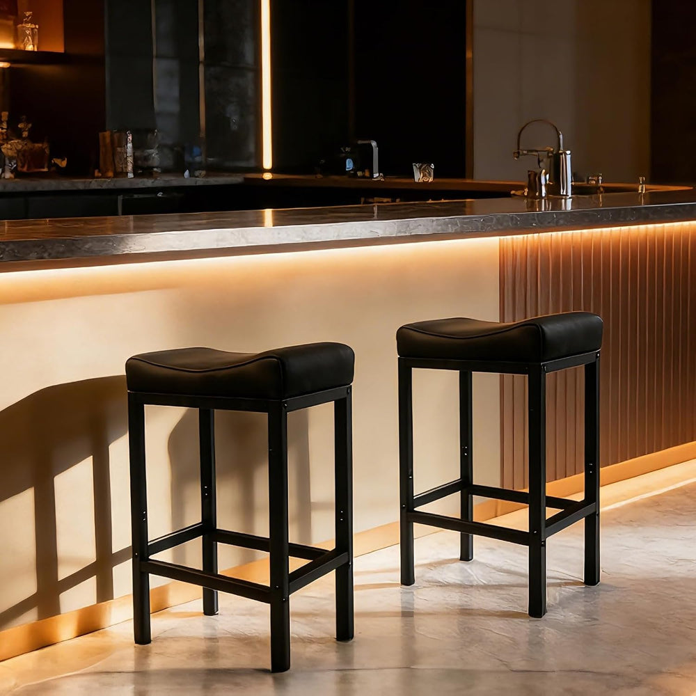 Bar Stools Set of 2, 30 Inch Backless Counter Height Bar Stools with Soft Fau...
