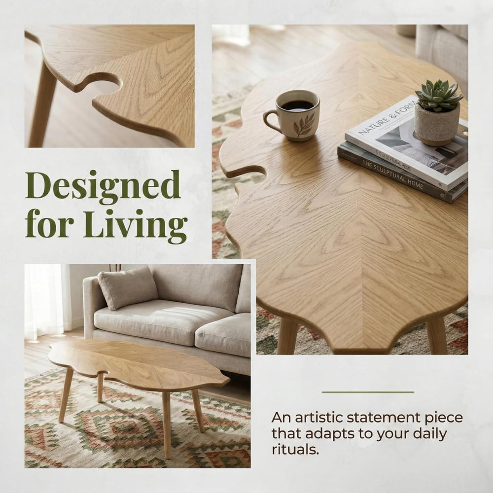 Natural Small Modern Coffee Table, Solid Wood Easy Assembly Center Table